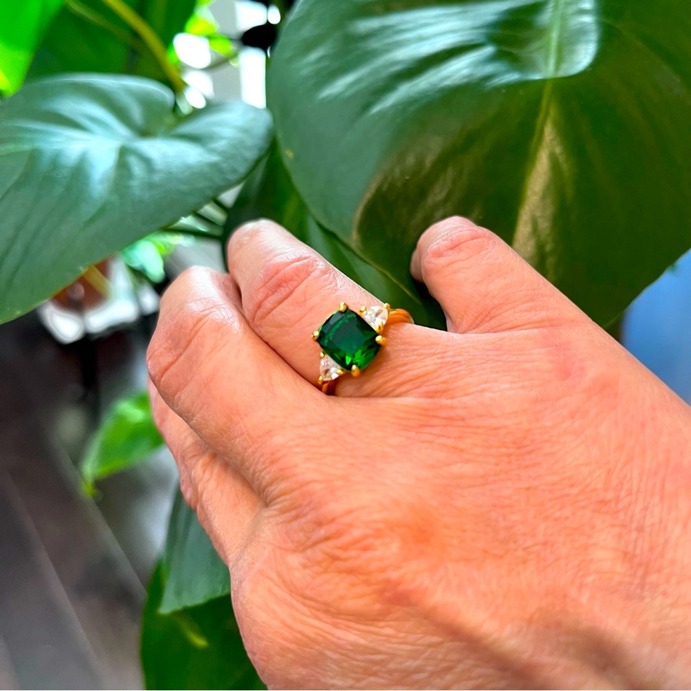Large Green Square Sterling Silver Ring (NWT)